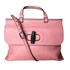 GUCCI Bamboo Turn-Lock Pink Leather Top Handle Front Flap Closure Shoulder Bag